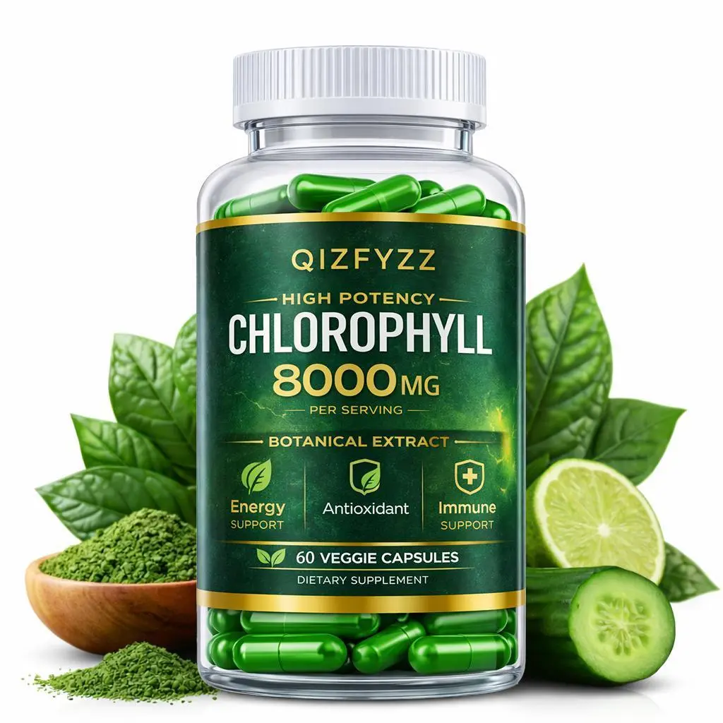QIZFYZZ 8000mg Liquid Chlorophyll Edible Capsules - Natural Plant-Based Healthcare Vitamin Supplement, Premium Antioxidant, Energy Lift, Detox Support, Non-GMO Vegan, Body Health Aid