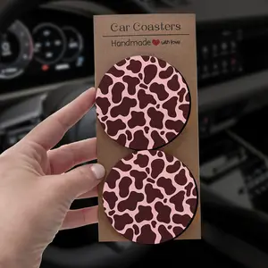 Strawberry Cow Vibes Car Coasters, Western Gothic & Pink Rodeo Aesthetic, 2/4Pcs Non-Slip Gift for Her，Perfect Gift for Birthday, Christmas, Valentine's Day