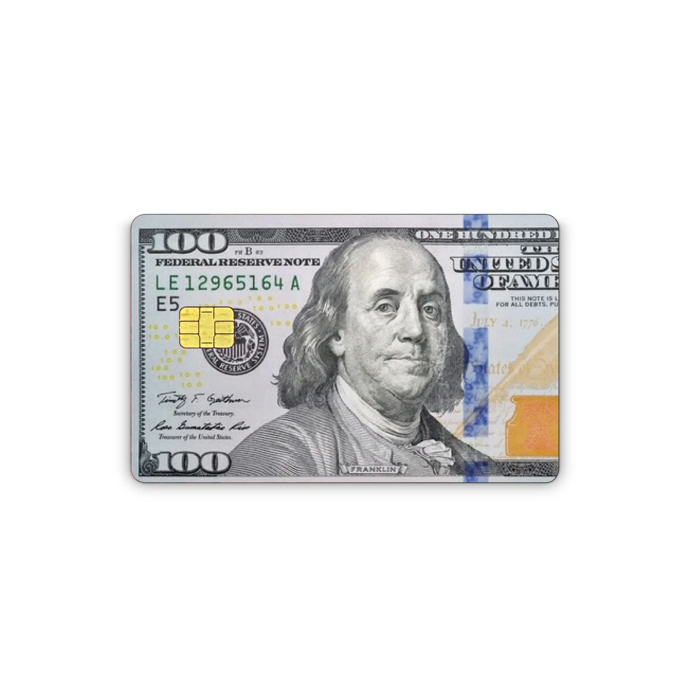 Credit Card Sticker Skins-With Easy Pull Tabs for EBT, Transportation Key, Debit, Credit Card Covering, Slim, Waterproof Vinyl Decal 100 Dollar Bill