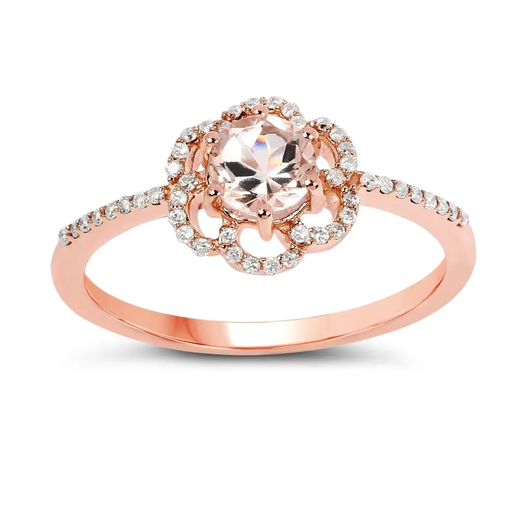 Fine Color Jewels Genuine Morganite Birthstone Rings 14K Gold Plated Rose Gold Morganite Ring for Women Rose Gold Diamond Rings for Women Champagne Colored Jewelry (9)