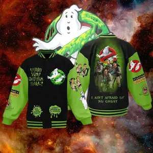 Ghostbusters Inspired Varsity Baseball Jacket Unisex, Classic Movie Bomber, Retro Streetwear Outfit, Fun Fan Gift