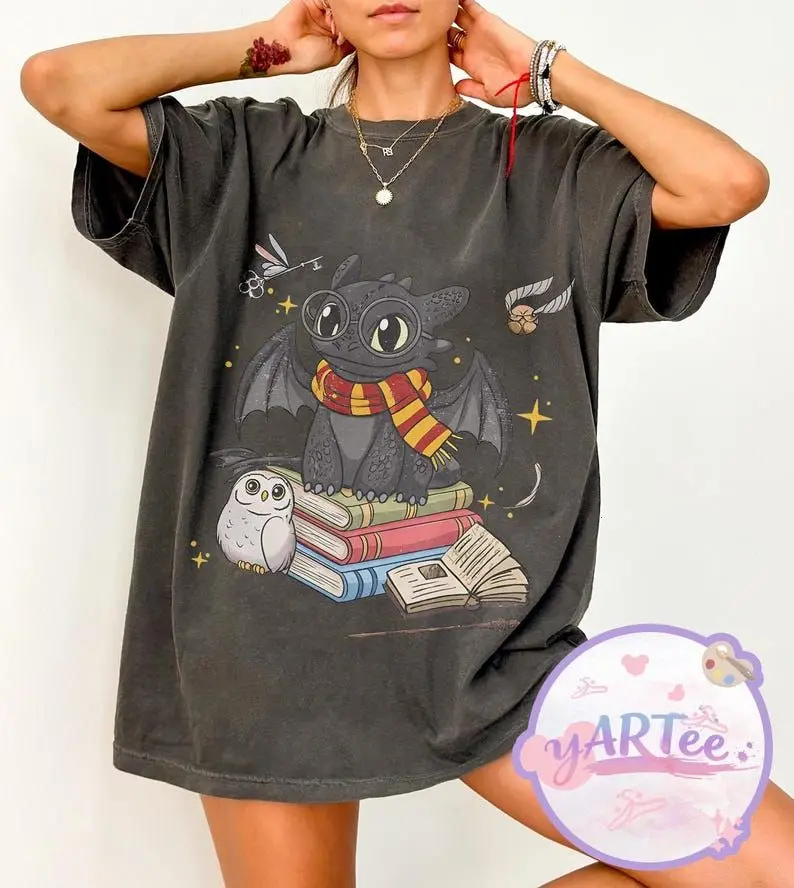 Toothless Gryffindor Shirt, Dragon Wizard Tee, Toothless Harry Potter Shirt, Cute Fantasy T-shirt, Dragon Lover Gift