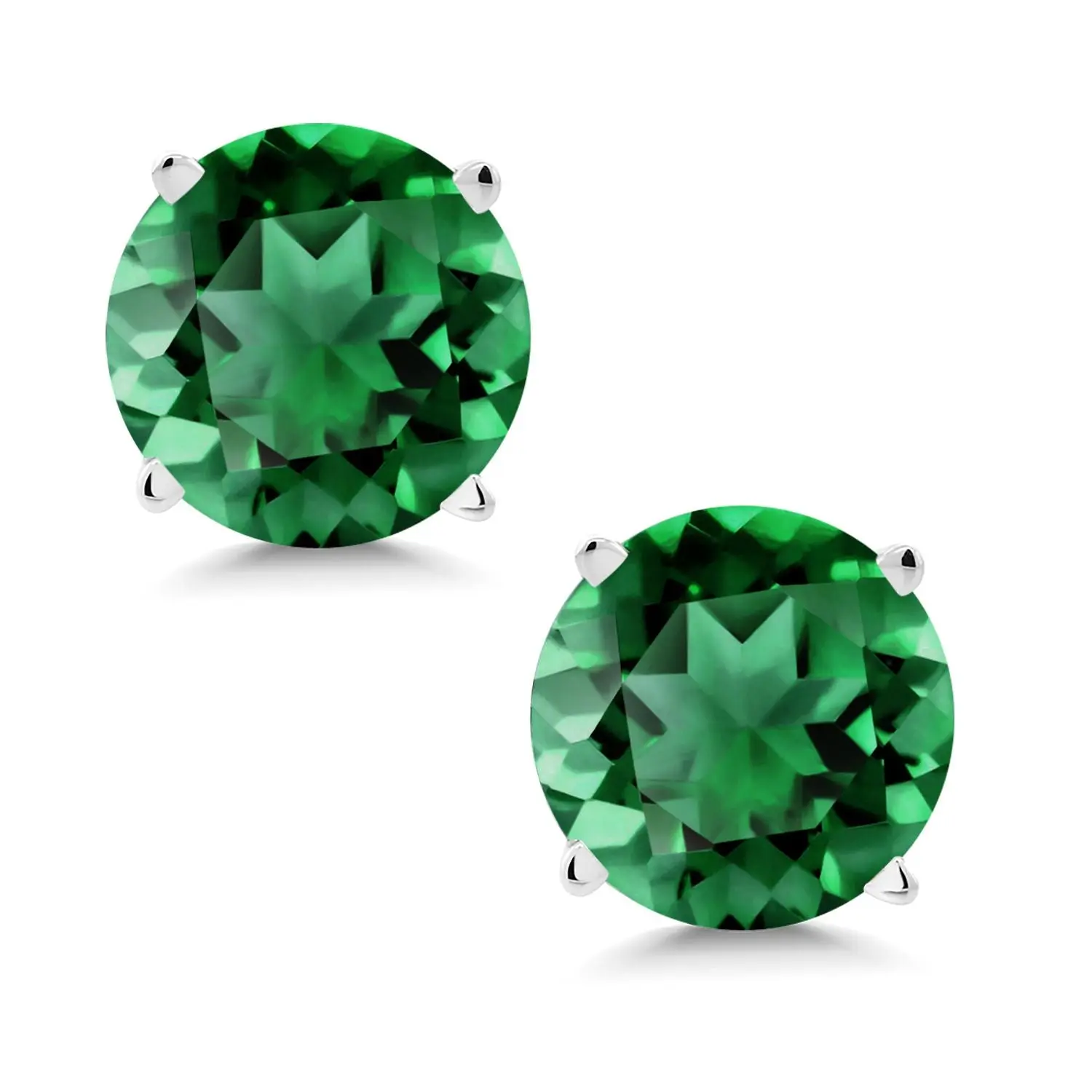 1.54 Cttw Round 6MM Green Simulated Emerald 14K White Gold Stud Earrings for Women