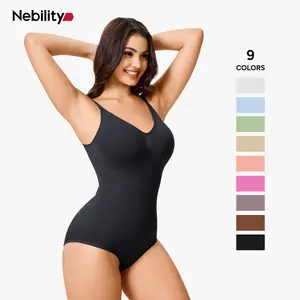 Nebility Women's Basic Comfortable V Neck Sleeveless Camisole Bodysuits Tops Minimalist Womenswear for All Season Bust Bodysuit High Compression Shapewear Shapewear Lady Body Sculpting Compression