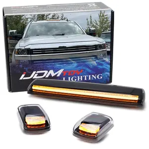 iJDMTOY 3pc-Set Direct Fit Black-Out Lens Amber Yellow Full Strip LED Cab Roof Clearance Light Kit For 2015-2019 Silverado/Sierra 2500 3500 HD