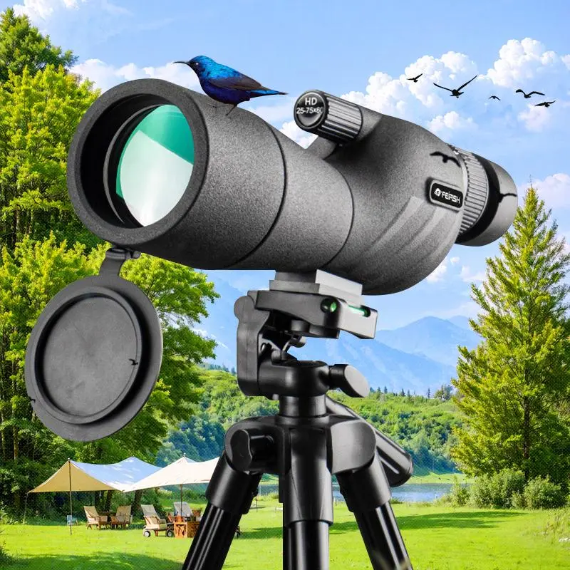 20x-75x Spotting Range Telescope, 1 Count Portable Telescope with Tripod & Phone Adapter, Outdoor Camping & Hiking Equipment