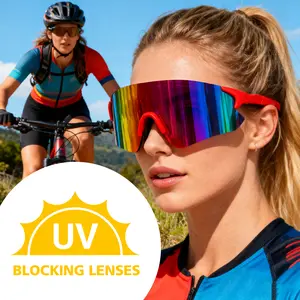 Red Frame Rainbow Mirrored Cycling Sunglasses, Durable Active Sports Glasses for Men Women, UV400 Protection