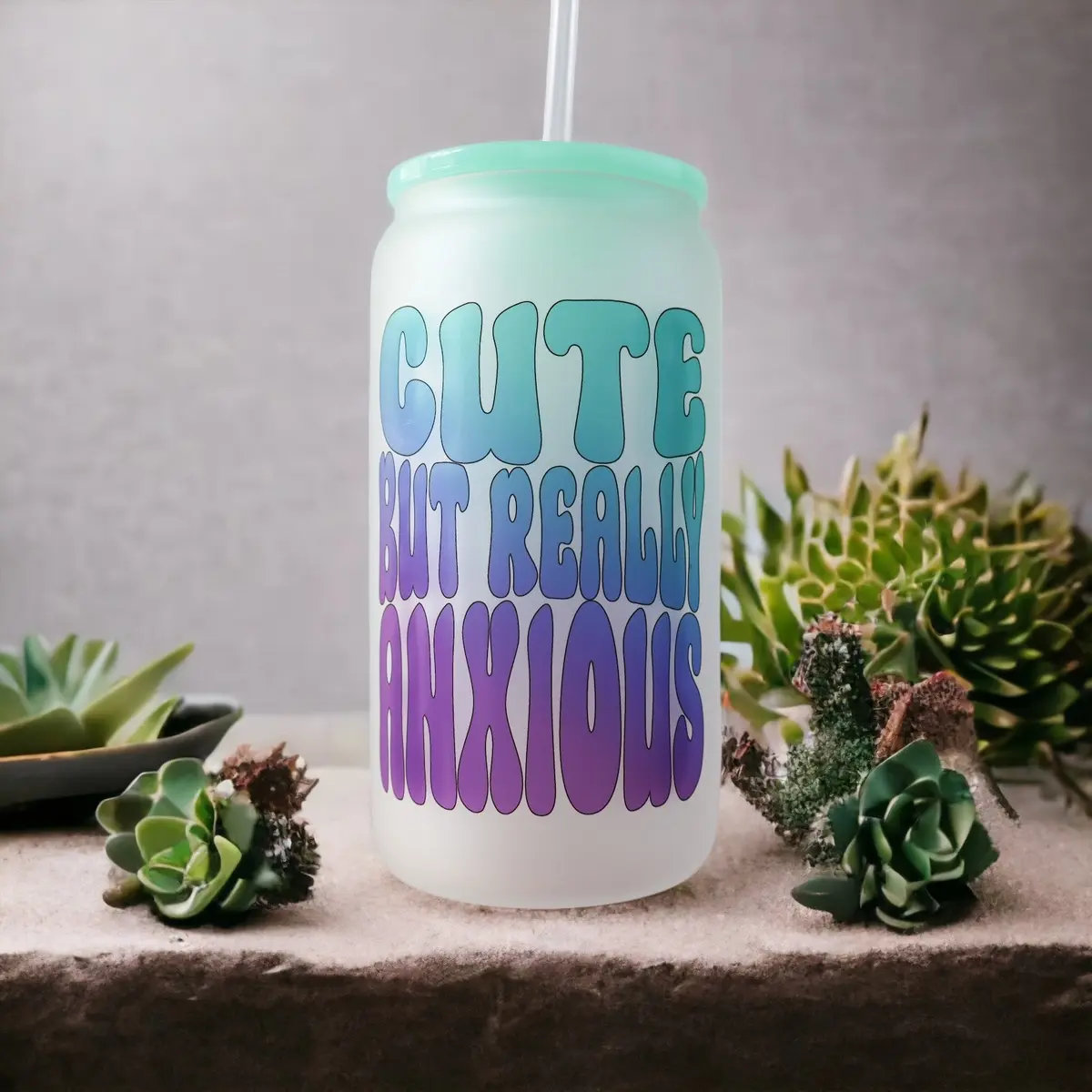 Cute But Really Anxious 16 ounce Glass Can Tumbler