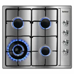 Karinear Gas Stove 24 Inch 4 Burners, Built-in Stainless Steel Gas Cooktop, NG/LPG Dual Fuel Propane Gas Stovetop with Thermocouple Protection for Apartments, Indoor (Come with Pressure Regulator)
