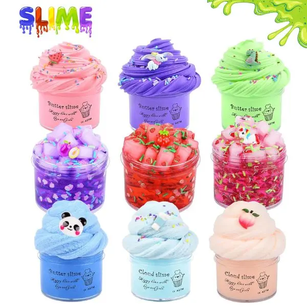 9 Pack Slime Kit for Kids, Butter Slime, Cloud Slime & Jelly Cube Crunchy Slime, Soft Non-Sticky Sensory Toys, Party Favors, Birthday Gifts, Stress Relief, Back to School