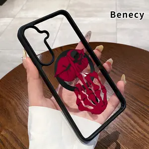 Magnetic Phone Case Supports Wireless Charging Compatible with Galaxy  S23 Ultra S24 Plus FE S25 S22+ Eerie Lip - Bone Art Pattern Anti-Yellowing Shockproof durable ultra-thin Crystal Transparent Acrylic Cover