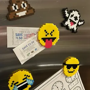 Perler Emoji Magnets 5 Pack Decor | Smiley Face Cool Crying Laughing Ghost Poop Emoji and more!