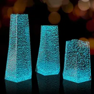 Triangle Glow-In-The-Dark Vase Handmade Hammered Glass Plant Stand Home Wedding Decoration Aurora Triangle Full Moon Star Ornament Decorative Flower Vase