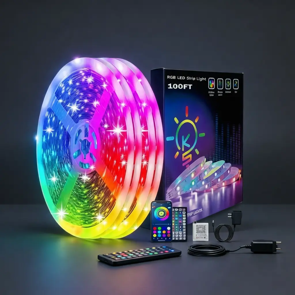 [New Deal] 100ft Led Strip Lights (2 Rolls of 50ft) Bluetooth App Control Music Sync Color Changing RGB Led Light Strip with Remote,Led Lights for Bedroom Room Home Decor Party Festival