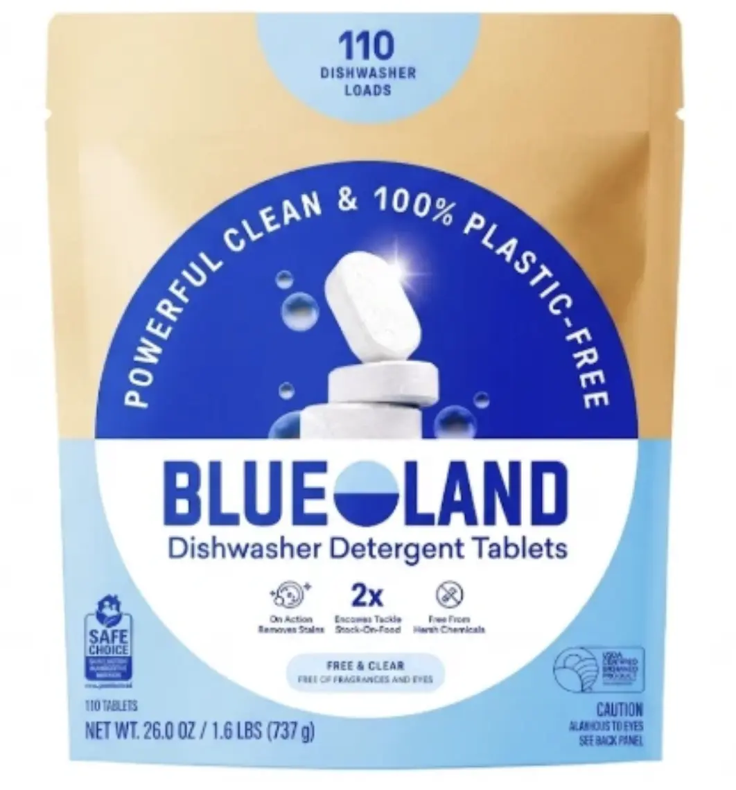 Blueland Fragrance-Free Plant-Based Solid Dishwasher Detergent Tablets - 110 Tabs, Natural Eco-Friendly Nontoxic Residue-Free Household Kitchen Cleaning Supplies for All Seasons Home Care, Biodegradable