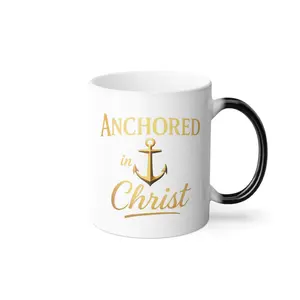 Anchored in Christ Color-Changing Mug (11oz Ceramic) – Faith Mug & Christian Gift Coffee Cup | Bible Verse Inspiration for Holiday & Year-Round Encouragement | Unique Religious Gifts for Coworkers & Loved Ones