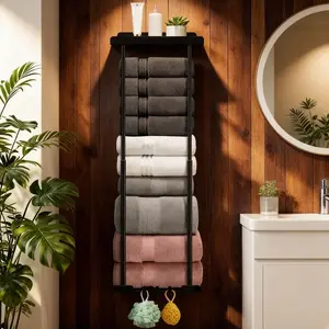 Bathroom Towel Storage Rack, Towel Racks for Bathroom Wall Mounted 30 inch with Shelf Can Holds 6 Large Towels, Wall Towel Rack for Rolled Towels, Black