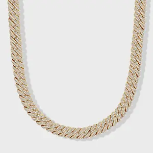 IMPERIUM JEWELRY 10mm Iced Cuban Link Fashion Necklace - 14 Karat Gold Plated, CZ Diamonds Adorned, Elegant Textured Statement Piece, Gold Plated Necklaces