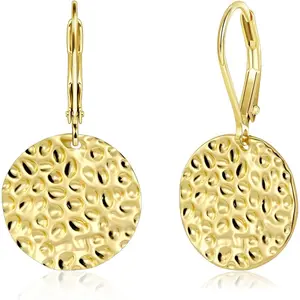 SleekHush Geometric Hammered Round Drop Earrings 14K Gold Plated Copper Elegant for Women Fashion Jewelry