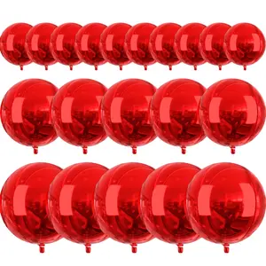 PartyWoo Red Foil Balloons, 20 pcs Round Foil Balloons Different Sizes Pack of 22 Inch 15 Inch 10 Inch 4D Foil Balloons and Ribbon, Large Foil Balloons for Birthday Decorations, Party Decorations