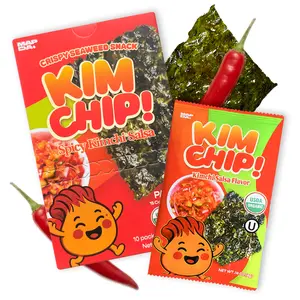 KIMCHIP (10-Pack) Spicy Kimchi Roasted Seaweed Snack - low Calories, Vegan, Organic, Gluten-Free