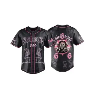 $uicideboy$ G59 Grey Day Gothic Pink Baseball Jersey Premium Breathable Mesh Hip Hop Streetwear Button Down Shirt Perfect Gift for Alternative Rap Fans and Emo Streetwear Lovers
