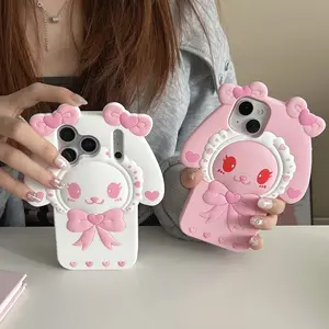 Cute Bow Heart Eye Bunny Silicone Case, High Quality Full Coverage Phone Cover, Fits iPhone 17pro/16/15promax/14/13