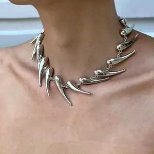 Thorn Geometry Silver Spikes Irregular Shaped Metal Necklace Exaggerated Choker Niche Personality Necklace