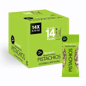 Wonderful Pistachios No Shells, Roasted & Salted Nuts, 0.75 Ounce Bag (Pack of 14), Protein Snacks, Vegan Snacks, On-the-Go, Individual Snacks for Adults