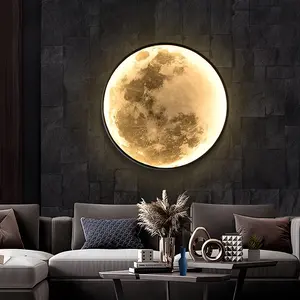 Large Moon Wall Sconce Plug in Dimmable Modern LED Wall Light with Remote Control Black Wall Lamp Indoor Wall Mounted Lighting Ceiling Light for Living Room Bedroom