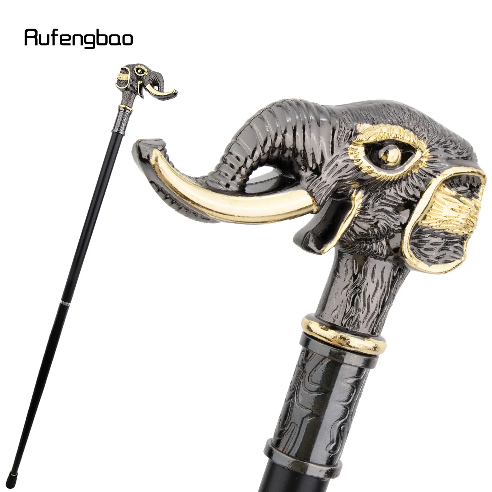 Golden Black Elephant Handle Luxury Pattern Walking Stick Party Fashion Elegant Walking Stick Decorative Cane Knob Crosier 90cm Outdoor Hiking Stick Pole