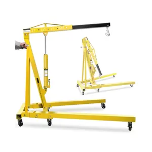 2 Ton Hydraulic Engine Hoist Crane, Folding Heavy-Duty Cherry Picker, Telescopic Boom with 4 Positions, 6 Locking Casters, Portable Shop Crane for Truck/SUV Engines, Garage & Workshop