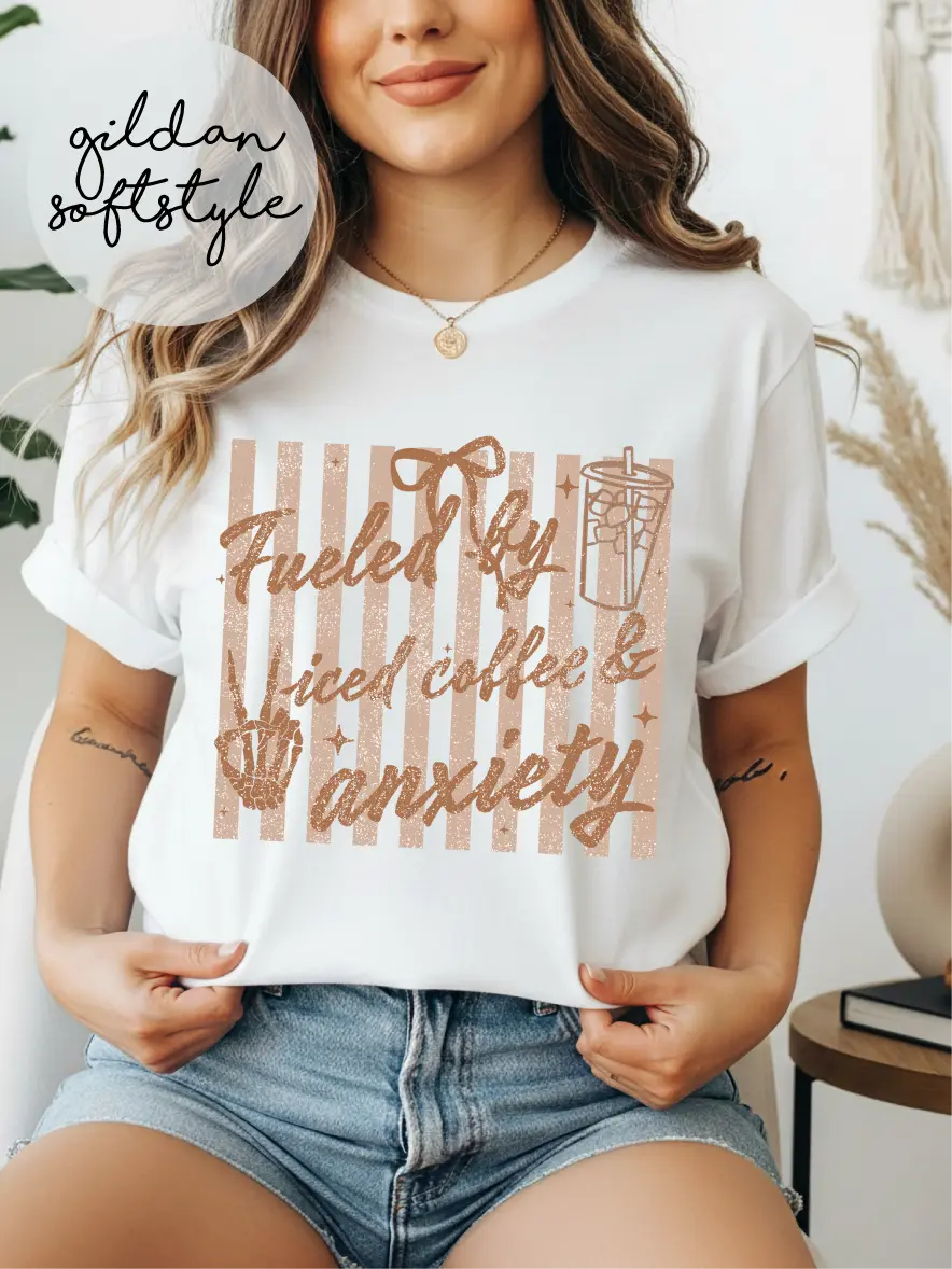 Fueled by Iced Coffee and Anxiety ~ Unisex Short Sleeve T-Shirt Gildan Softstyle Printed in the USA