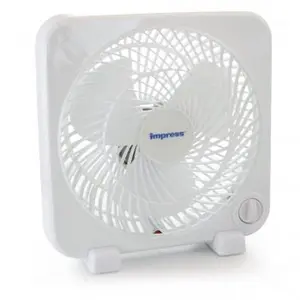 Impress 9-Inch White Box Fan – Compact, Variable-Speed Desktop Fan for Home Office Use, Compact Desk Fans, Desktop Desk Fans