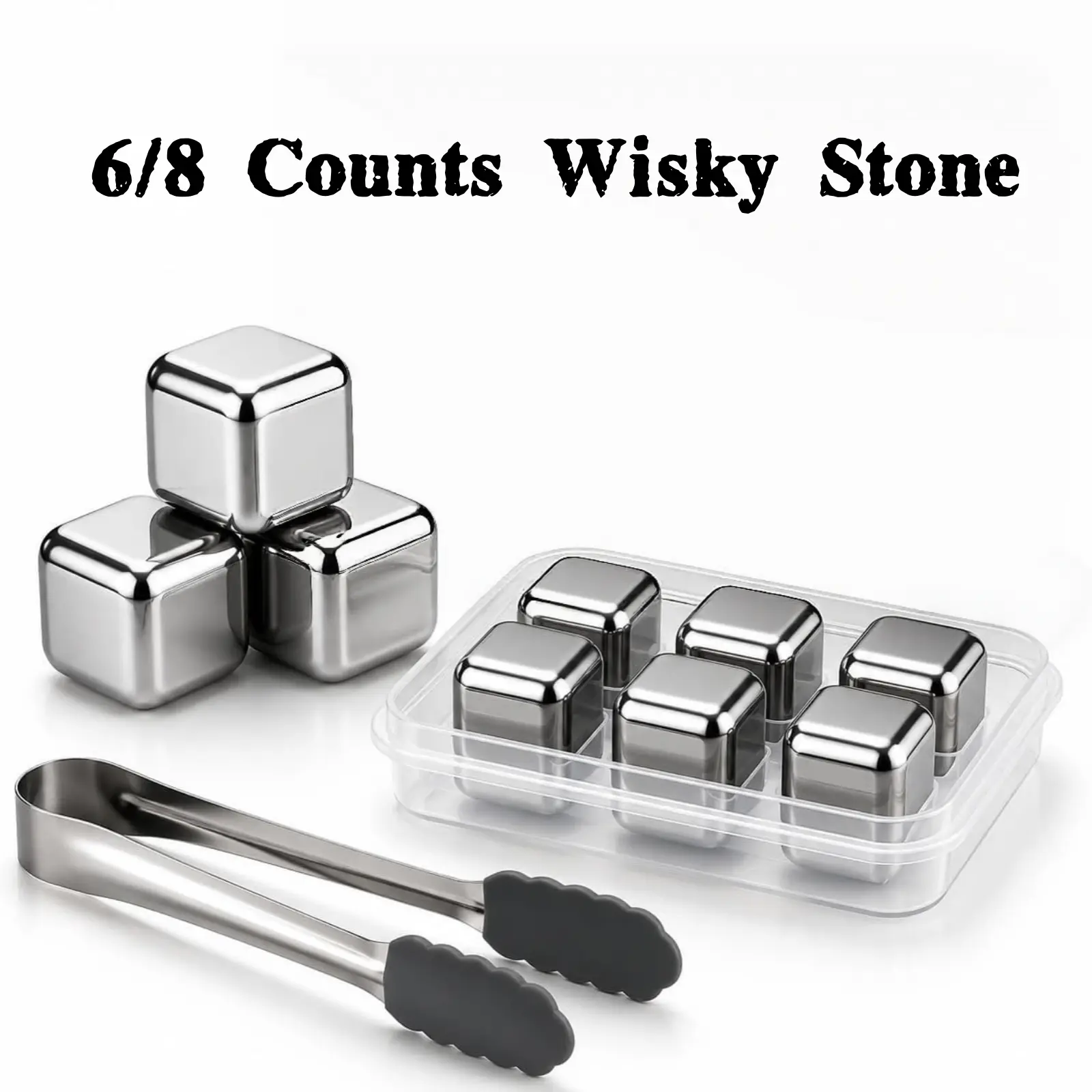 304 Stainless Steel Ice Cube Block Metal Quick-frozen Ice Cube Quick-frozen Ice Particles Reusable with Clamp and Freezer Storage Box for Beer Juice Drinks Beverages Home Bar Party