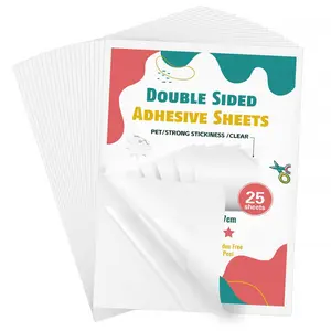 25 Sheets Clear Double Sided Adhesive Tape, Heavy Duty Sticky Crafts Tape Sheets for DIY Art, Home Decoration, Tumbler Wrapping, Scrapbooking (Removable & Strong)