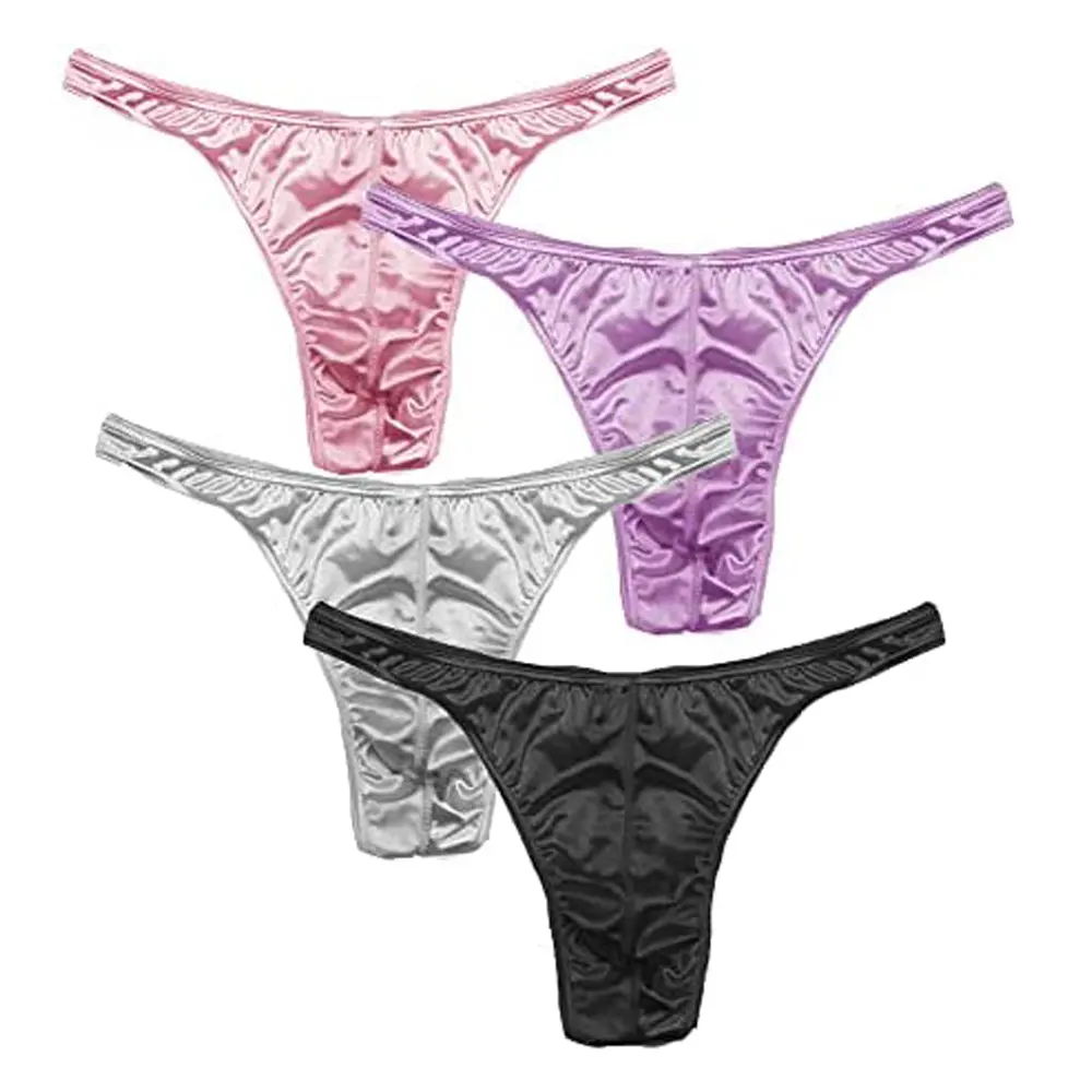 4Piece/Order Men Thong G-string Briefs Sexy Plus Size Men's Underwear Satin Silky S/M/L/XL/2XL/3XL