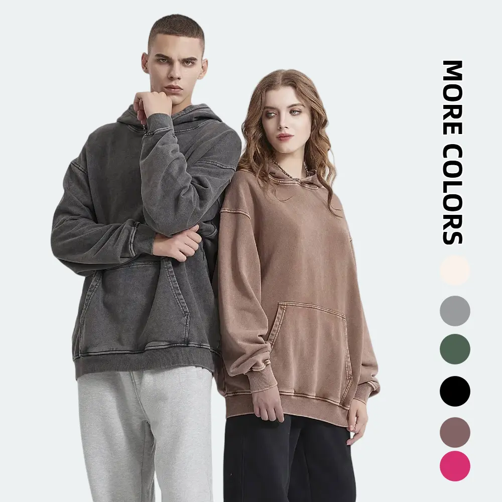Plus Size Baggy Men's Hoodies - Unisex Cotton Blend Casual Hoodies & Sweatshirts, Acid Wash Vintage Dropped Shoulder Loose Fit Pullover Outfits for Men, Women, 90S Loose Fit Men's Hoodies