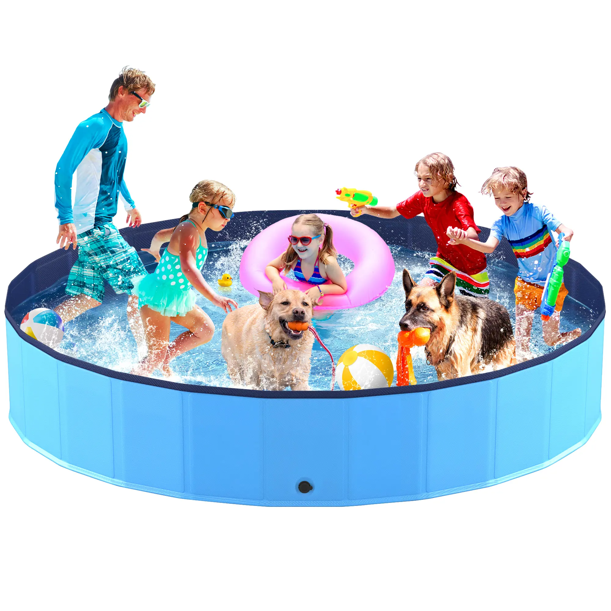 【Cooling】Foldable Dog Swimming Pool, Portable Pet Pool, Collapsible Kiddie Pool, PVC & Sturdy & No Pump Needed & Anti-Slip Pet Bathing Tub, Doggie Wading Pool for Small Medium Large Dogs Kids, Indoor Outdoor  Beach Backyard,Pools for Yard,DealsforYouDays