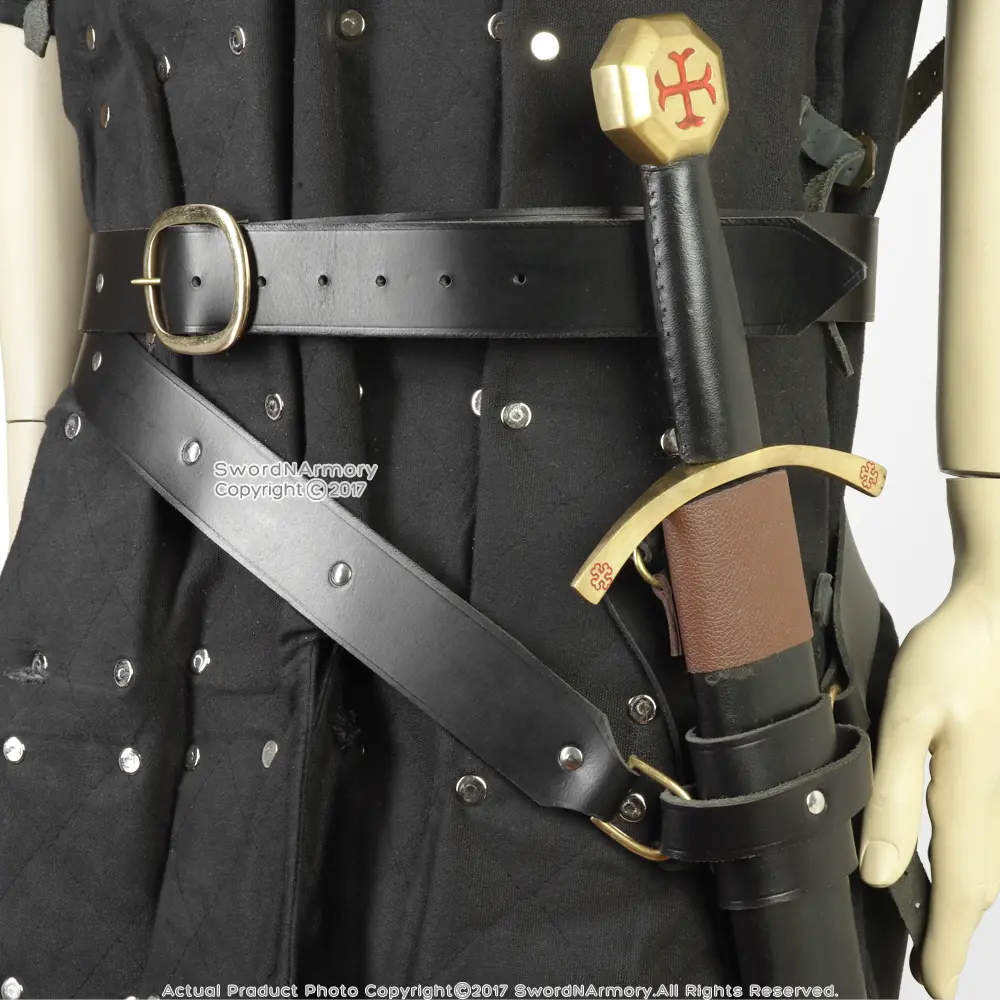 Munetoshi XL Medieval Double Wrap Genuine Black Leather Sword Belt w/Frog LARP Cosplay SCA