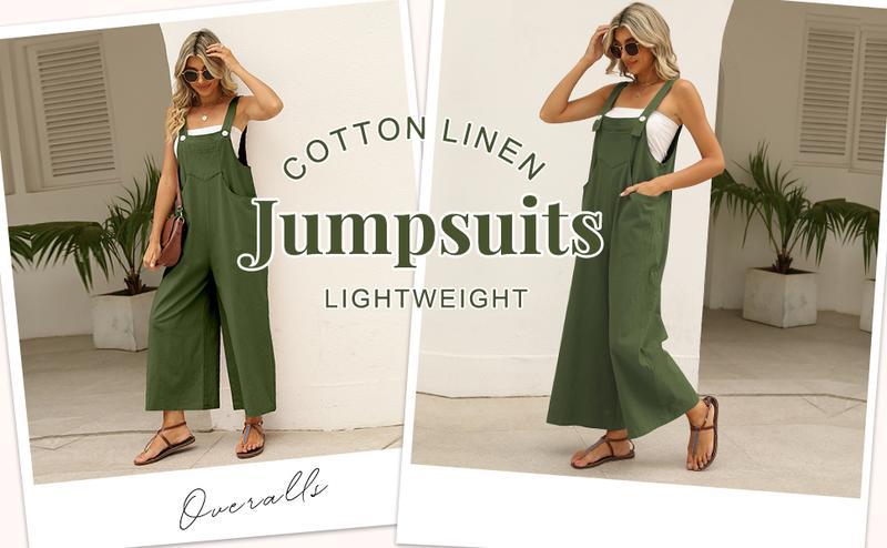 Mundoven Women's Casual Loose Overalls Jumpsuits One Piece Sleeveless Wide Leg Long Pant Rompers With Pockets