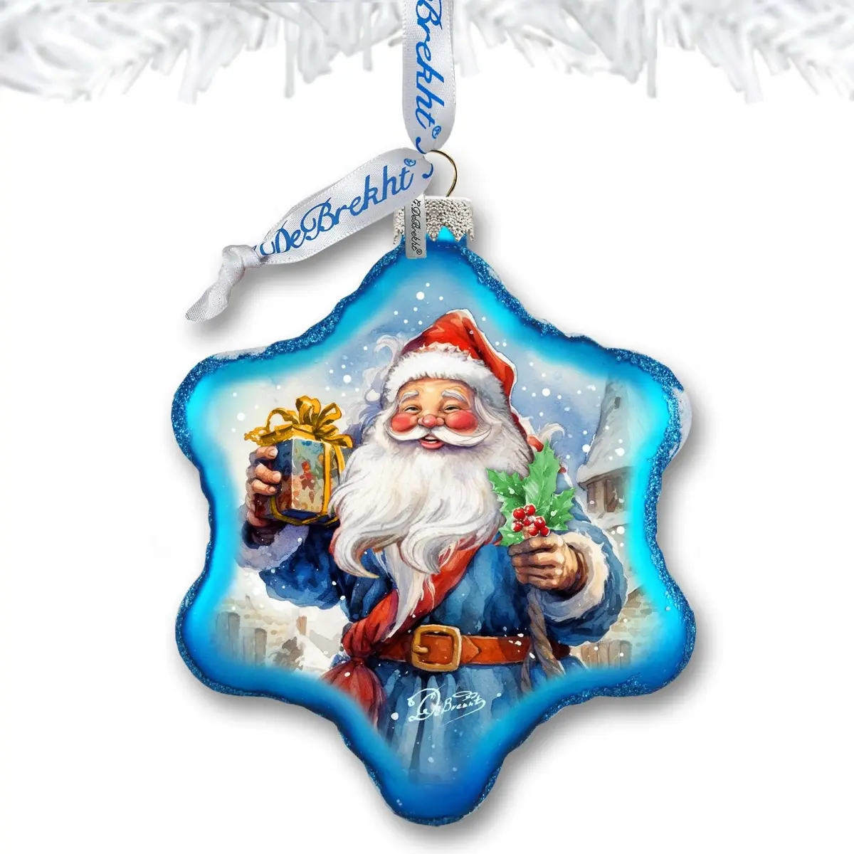 Designocracy 754-044 4x3.5 in. Satin Painting Snowflake Glass Ornament, Handmade Miniature Holiday Christmas Tree Decor, Santa Gift Home Supply, 4 X 3.5 In.