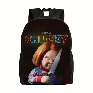 1pc Chucky Backpack - Horror Movie Backpack with Knife Graphic, Lightweight Large Capacity School Bag, Adjustable Shoulder Straps, Zipper Closure - for College, Travel, Halloween Costume - Men & Women, Travel Luggage Accessory, Bold Graphic Design