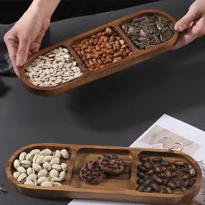 Wooden Divided Tray, Cheese Dessert Appetizer Separator, Multi-Functional Kitchen Food Display Tray, Home Decor