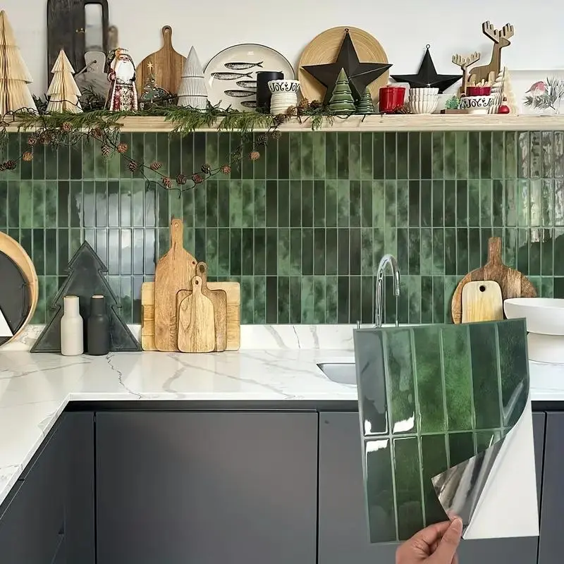 [Crystal Drop Glue 3D Mosaic Tile] 20pcs Crystal Drop Glue 3D Mosaic Tile - Self-Adhesive Wall Stickers, Waterproof High Temperature Resistant - Living Room Kitchen Backsplash Bathroom Home Wall Stickers-Green