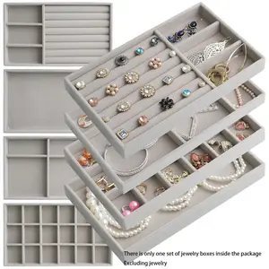 Jewelry Drawer Organizer, 4 Set of Stackable Velvet Organizer Tray, Home Jewelry Organizer, Drawer Inserts for Jewelry Organization, Showcase and Safely Store Your Collection with Elegance and Sophistication