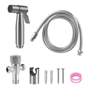 Stainless Steel Handheld Bidet Sprayer Set, Modern Bidet Sprayer, 1 Set Including Handheld Bidet Sprayer & Hose & Holder & Other Accessories, Bathroom Personal Hygiene Accessories for Home Outdoor Garden Hotel, Bidet Attachment