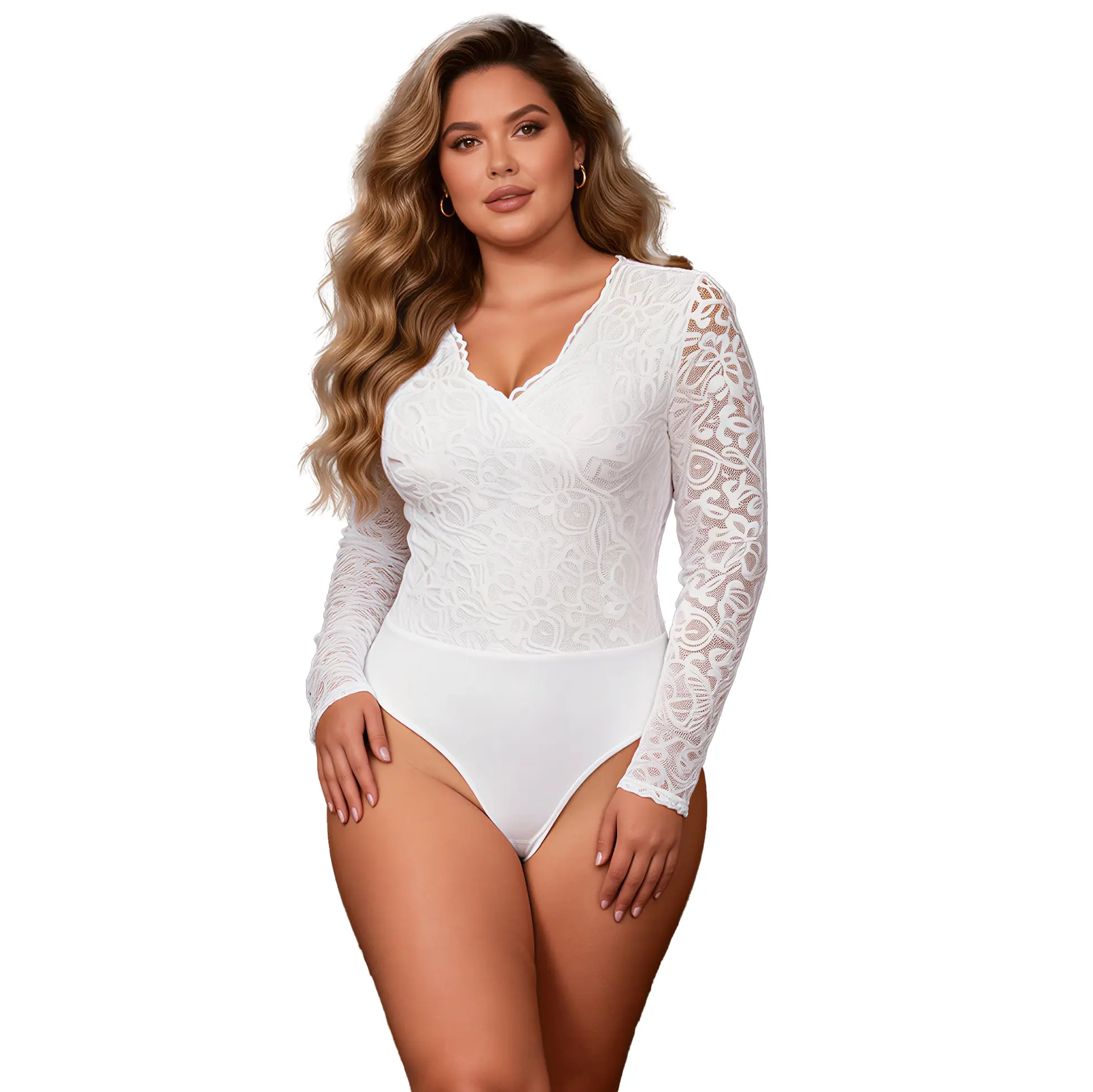 Women's Sheer Mesh Bodysuit, V-Neck See Lace Long Sleeve Through Bodysuit Sexy Going Out Womenswear Curves Back See Throught Body Suit Tops Vegas Outfits for Women Trendy Cute Bottle Girl Lace Shirts Leotards White