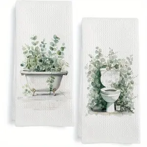 Bathroom Hand Towel, Modern Plant Design Bathroom Hand Towel, Soft Absorbent Towel for Kitchen & Bathroom Decor, Decorative Towels