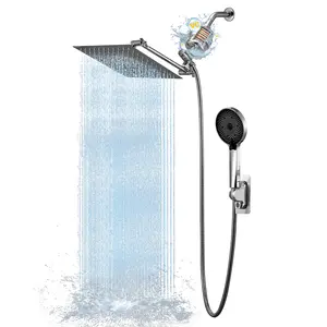 NGNP Shower Head, 10-inch 20-stage Filtration High-Pressure Rain Shower Head with 3-Mode Handheld Spray Combo, Adjustable Dual Rain Shower Head - Shower Head Comb Set with 11-inch Extension Arm - 60-inch Long Shower Hose flow water soft body Stainless